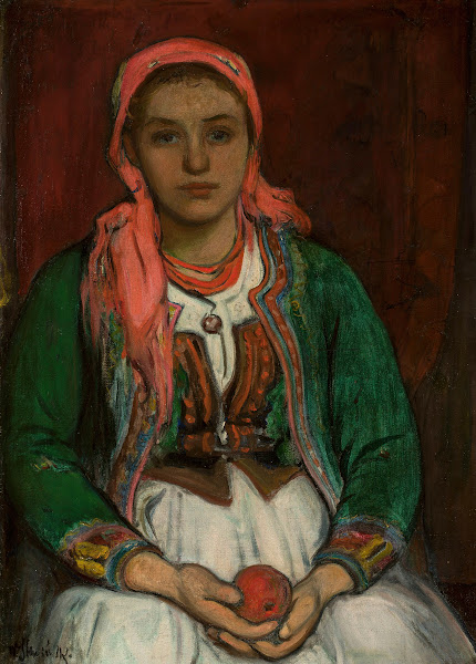 Young woman from the Highlands with an apple circa 1907