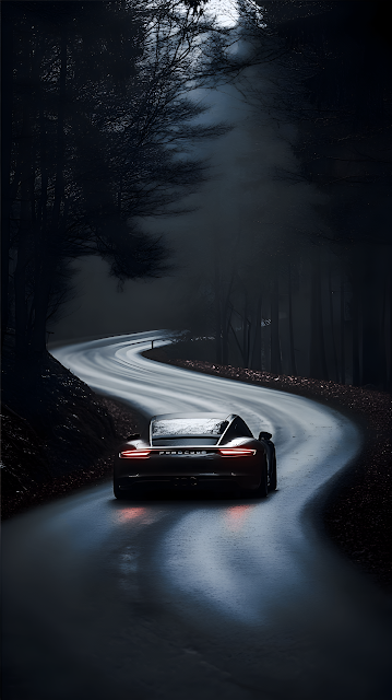 Porsche Driving Dark Winding Forest Road Moody Cinematic - Free mobile Wallpaper