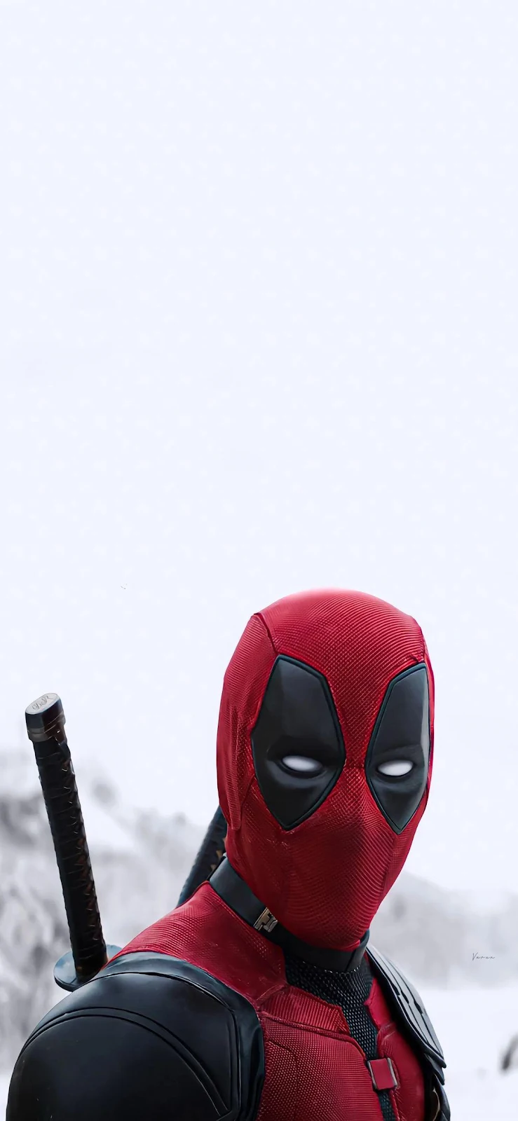 Deadpool in the Snow - Digital Portrait Art Full HD iPhone Wallpaper (1080x2338)