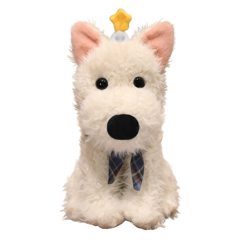 Plush dog doll with scarf, various sizes