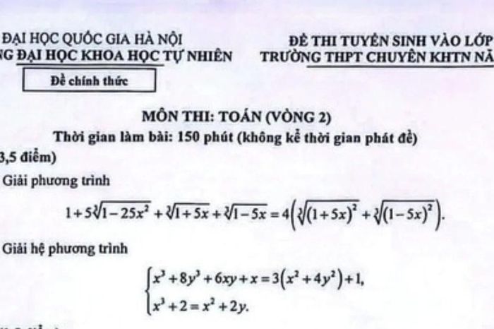Đề và đáp án môn Toán vòng 2 thi lớp 10 THPT Chuyên KHTN Hà Nội năm 2026 - Báo Tri thức &amp; Cuộc sống
