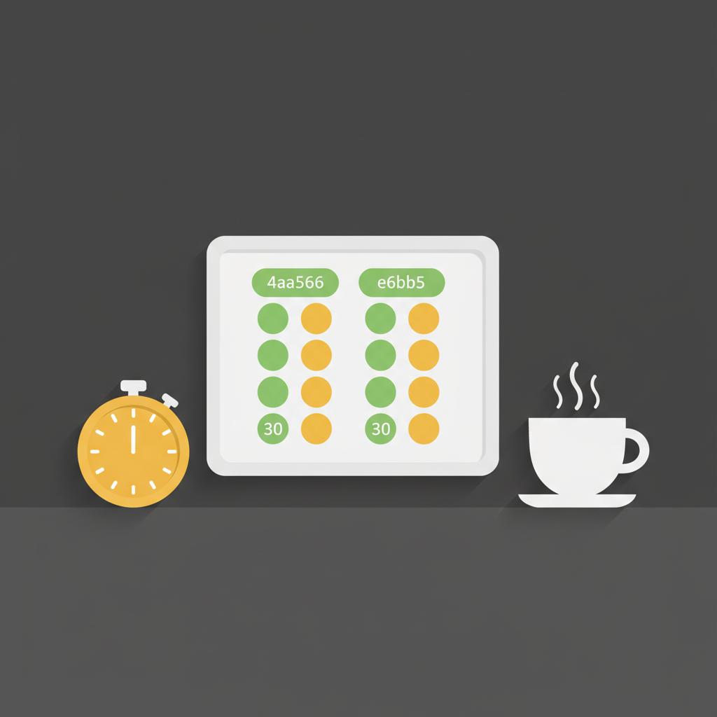 Minimalist 2D vector whiteboard with a 30 day plan shown as four weekly colored blocks a timer and a coffee cup in Finance Police brand colors second income ideas