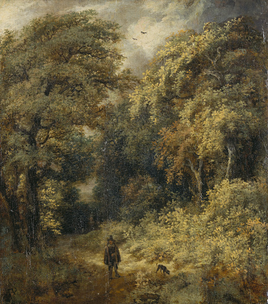 Forest Path with People Strolling ca 1646