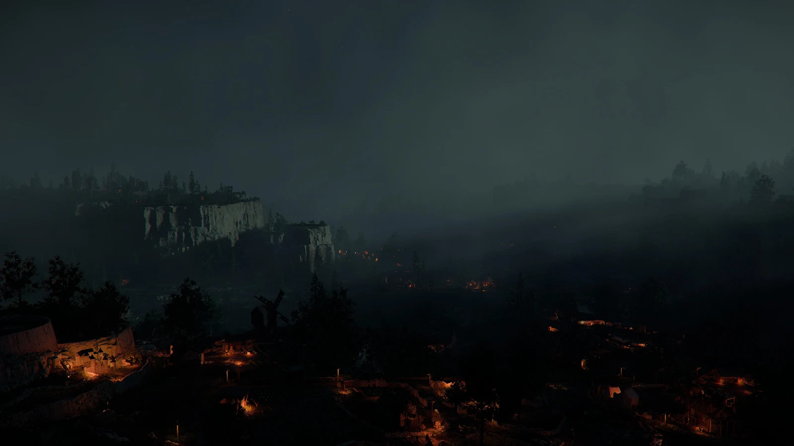 Dark Misty Valley at Night - Digital Art 4K Wallpaper (3840x2160)