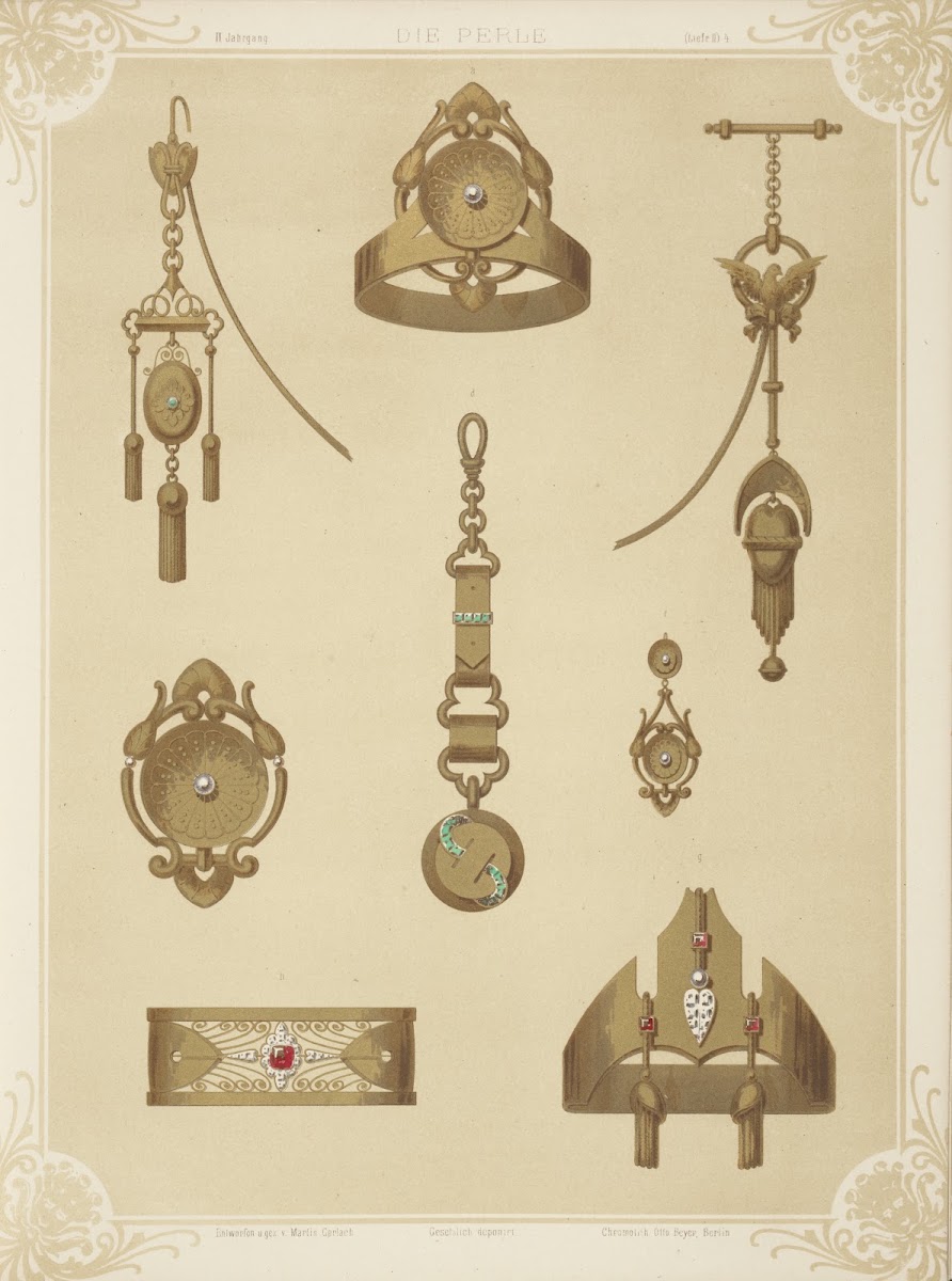 Ii Jahrgang Liefr Ii 4 Eight Designs For Jewelry Including Gold Pieces With Gree