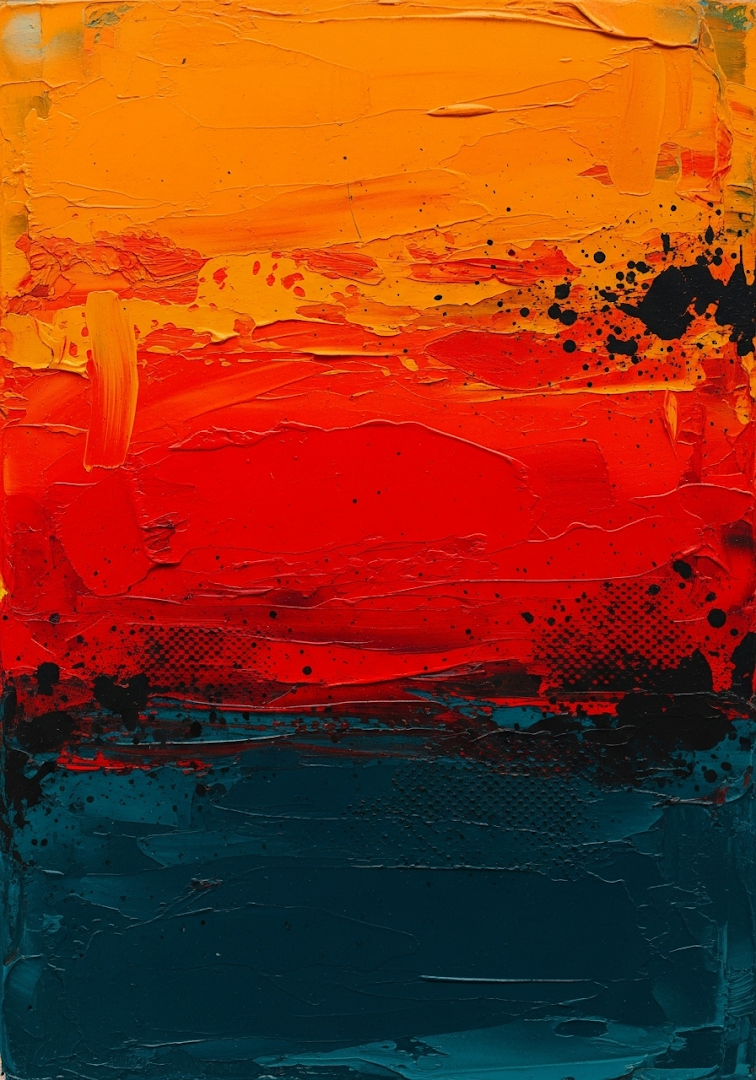 Abstract Textured Paint Strokes Orange Red Dark Teal