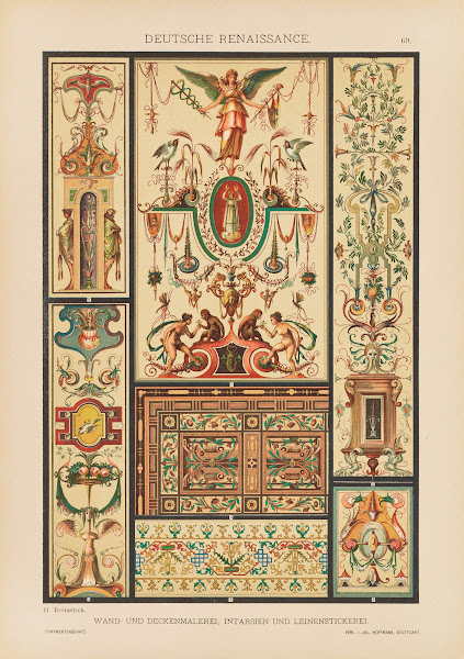 Deutsche Renaissance  Wand  und Deckenmalerei Intarsien und Leinenstickerei 1887