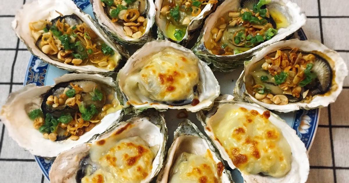 Hàu nướng mỡ hành và hàu nướng phô mai