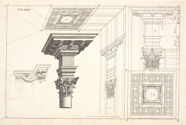 The optick projection of a Corinthian cornice with the capital and part of the c