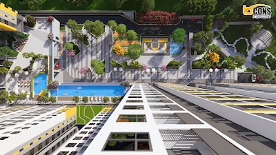 Phối cảnh mặt bằng tiện ích và cảnh quan nội khu Bcons NewSky