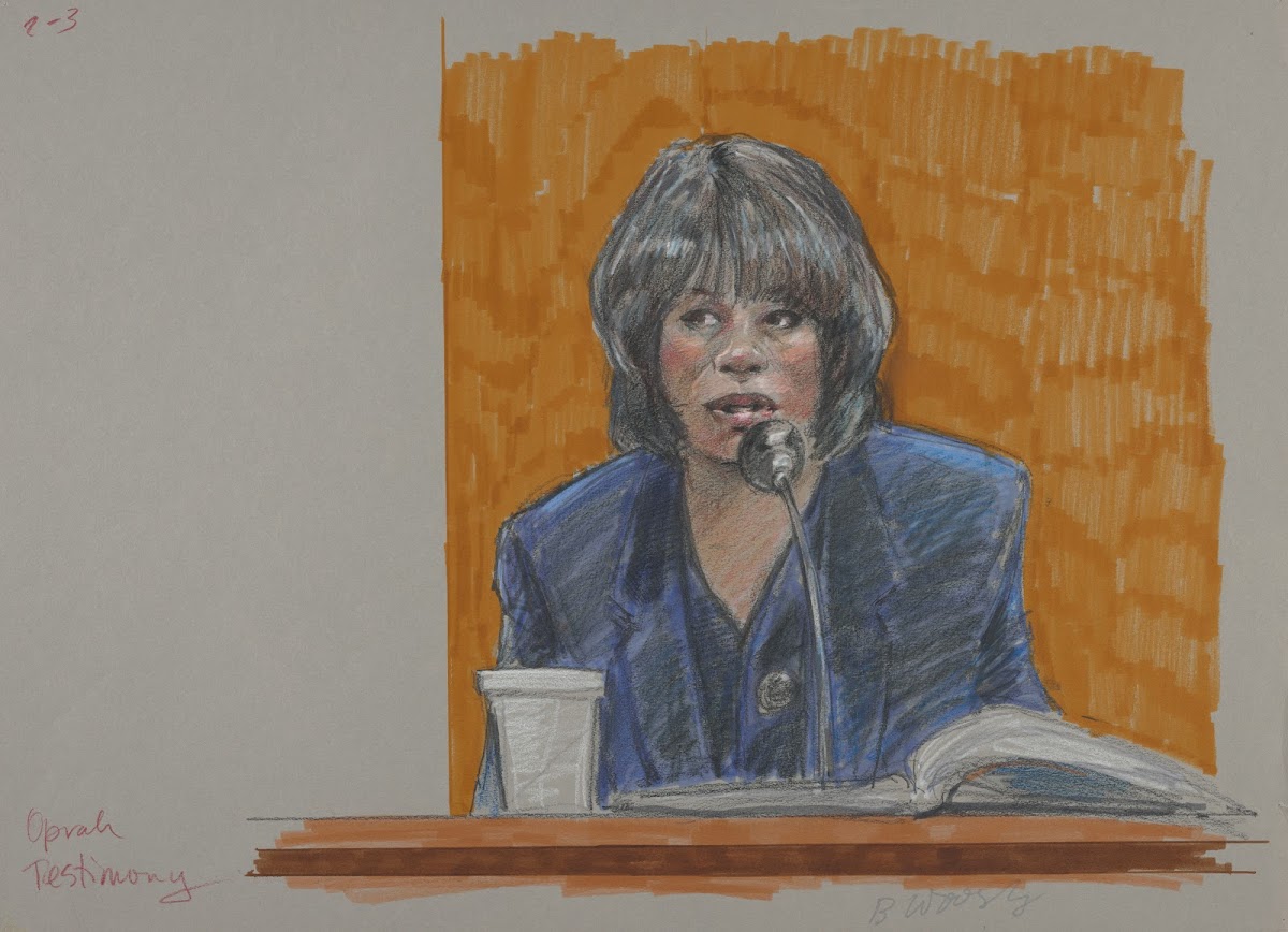 Defendant Oprah Winfrey testifying during a civil case brought against her by th