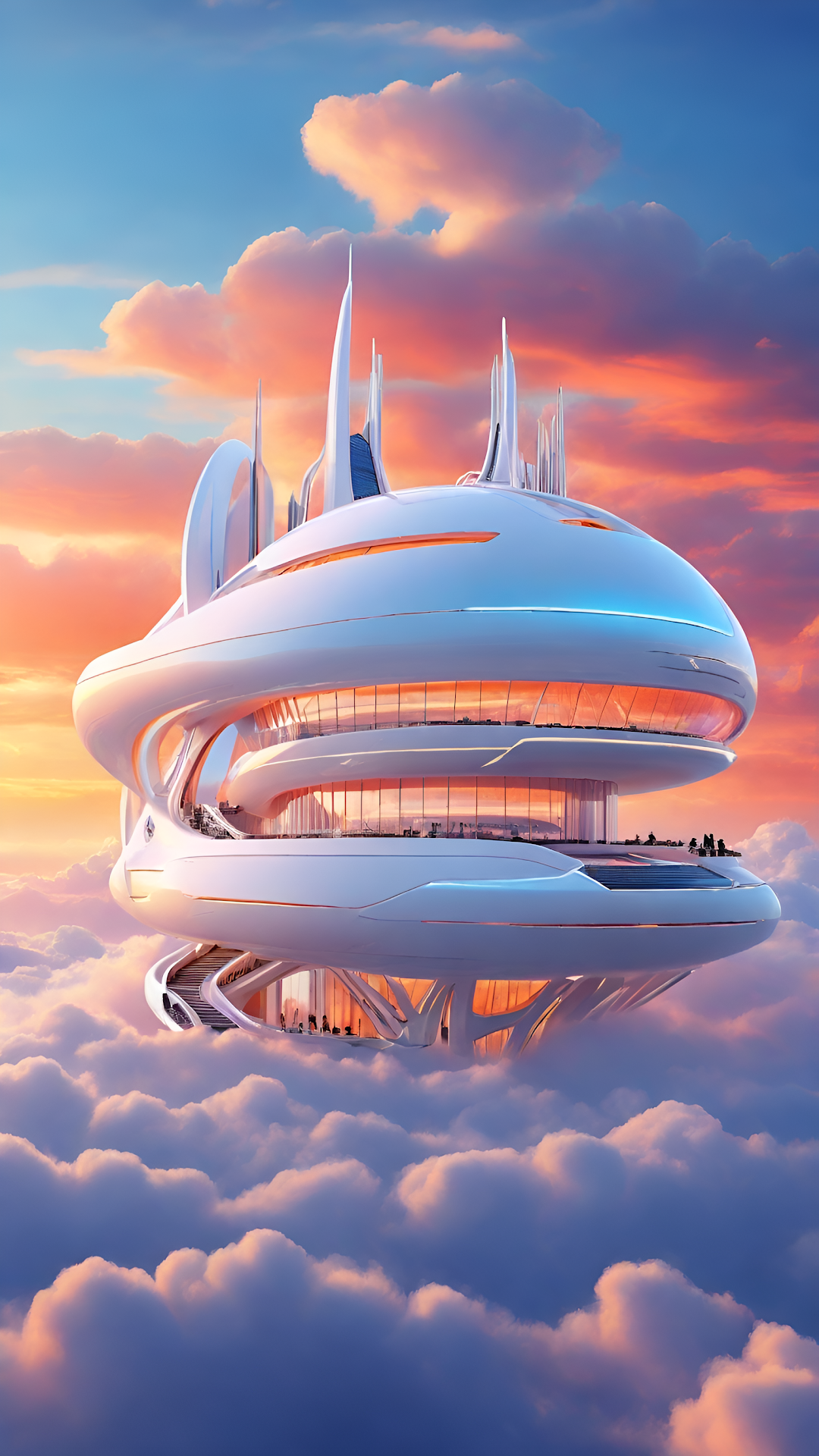Futuristic Sky City Architecture Floating Above Clouds - Free 4K mobile Wallpaper