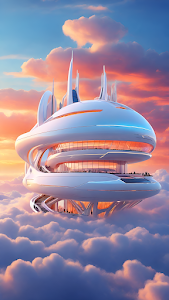 Futuristic Sky City Architecture Floating Above Clouds