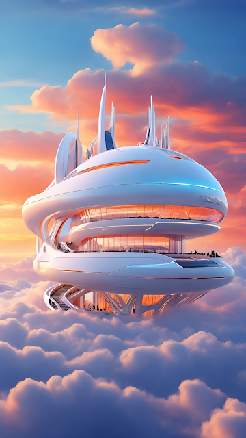 Futuristic Sky City Architecture Floating Above Clouds - Free mobile Wallpaper