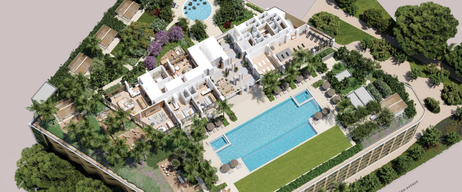 Launiu Level 7 amenity deck plan view, via thelauniuwardvillage.com