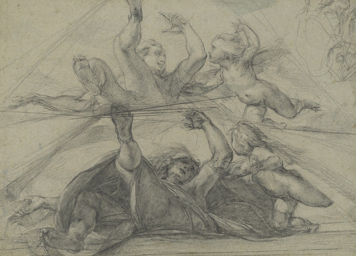 Ceiling Studies of a Prophet and a Putto Seen from Below c 1602
