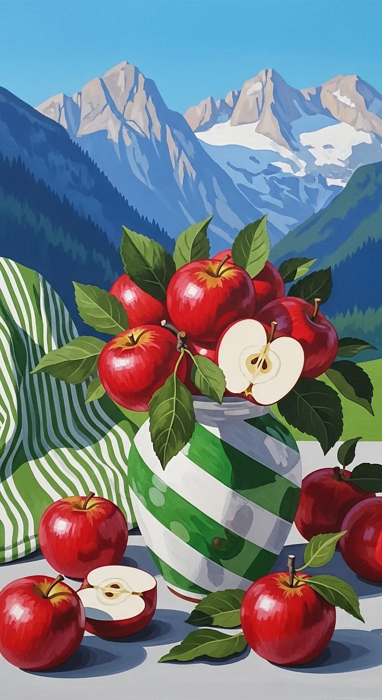 Modern Mountain Landscape with Fresh Apple Still Life - Free 4K mobile Wallpaper
