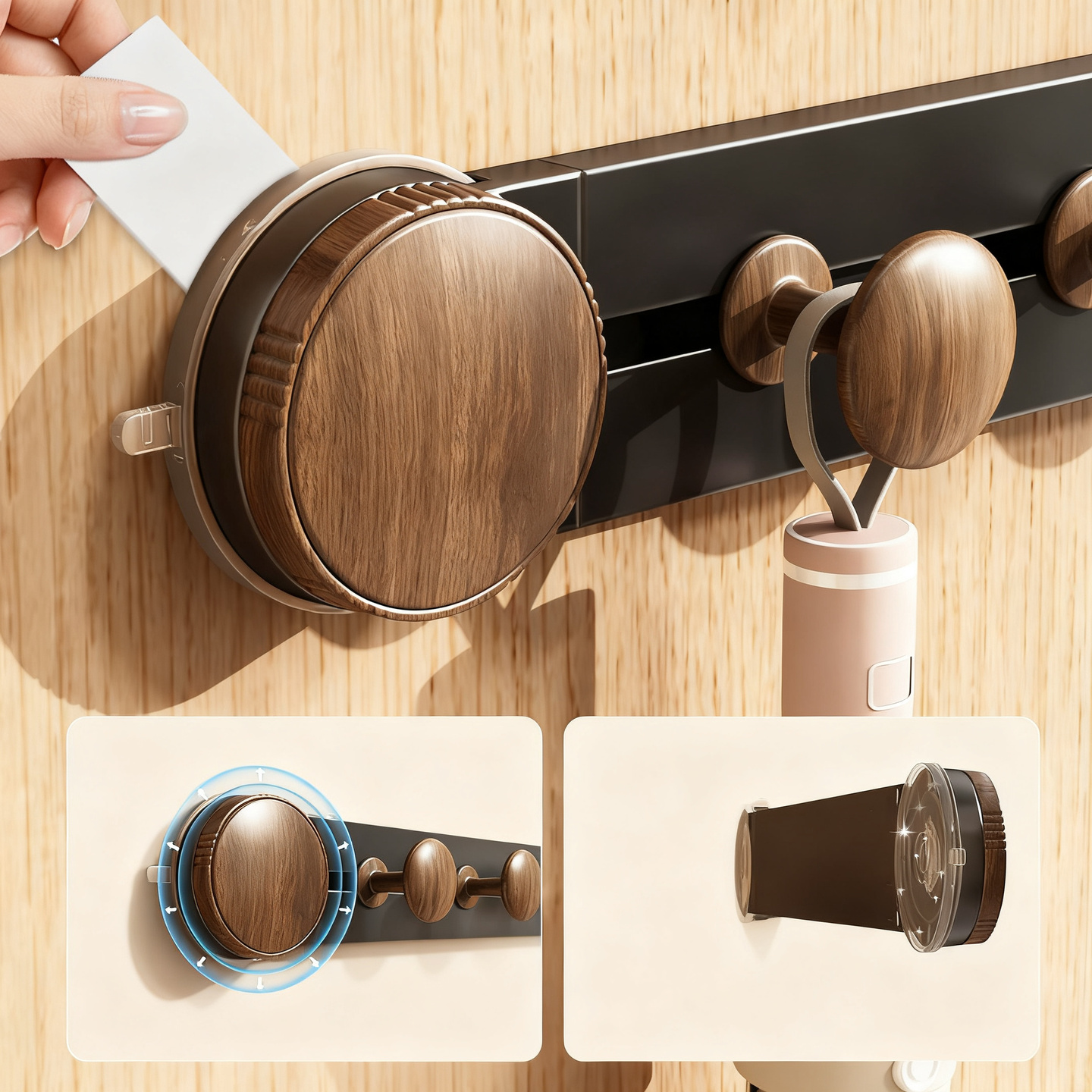 Suction Cup Wall Hook with Walnut Wood Look