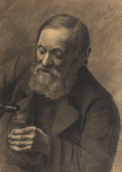 An old man with bottle and glass 1879