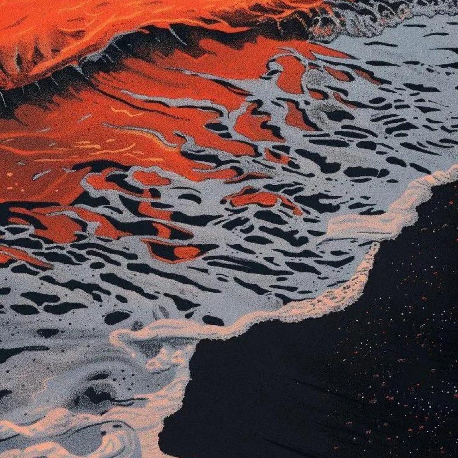 Download Orange Waves On Black Sand Full HD iPhone