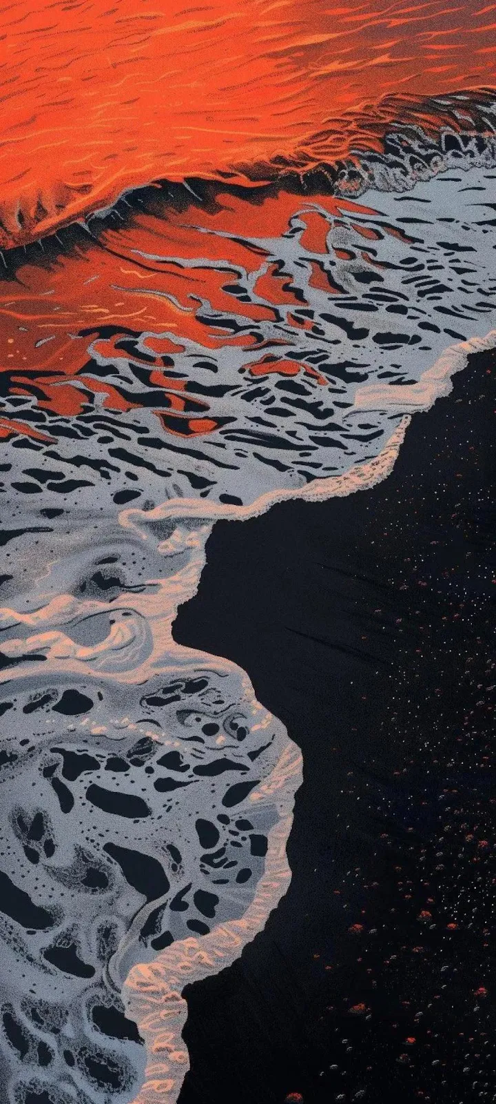 Orange Waves On Black Sand - Graphic Art Full HD iPhone Wallpaper (1119x2485)