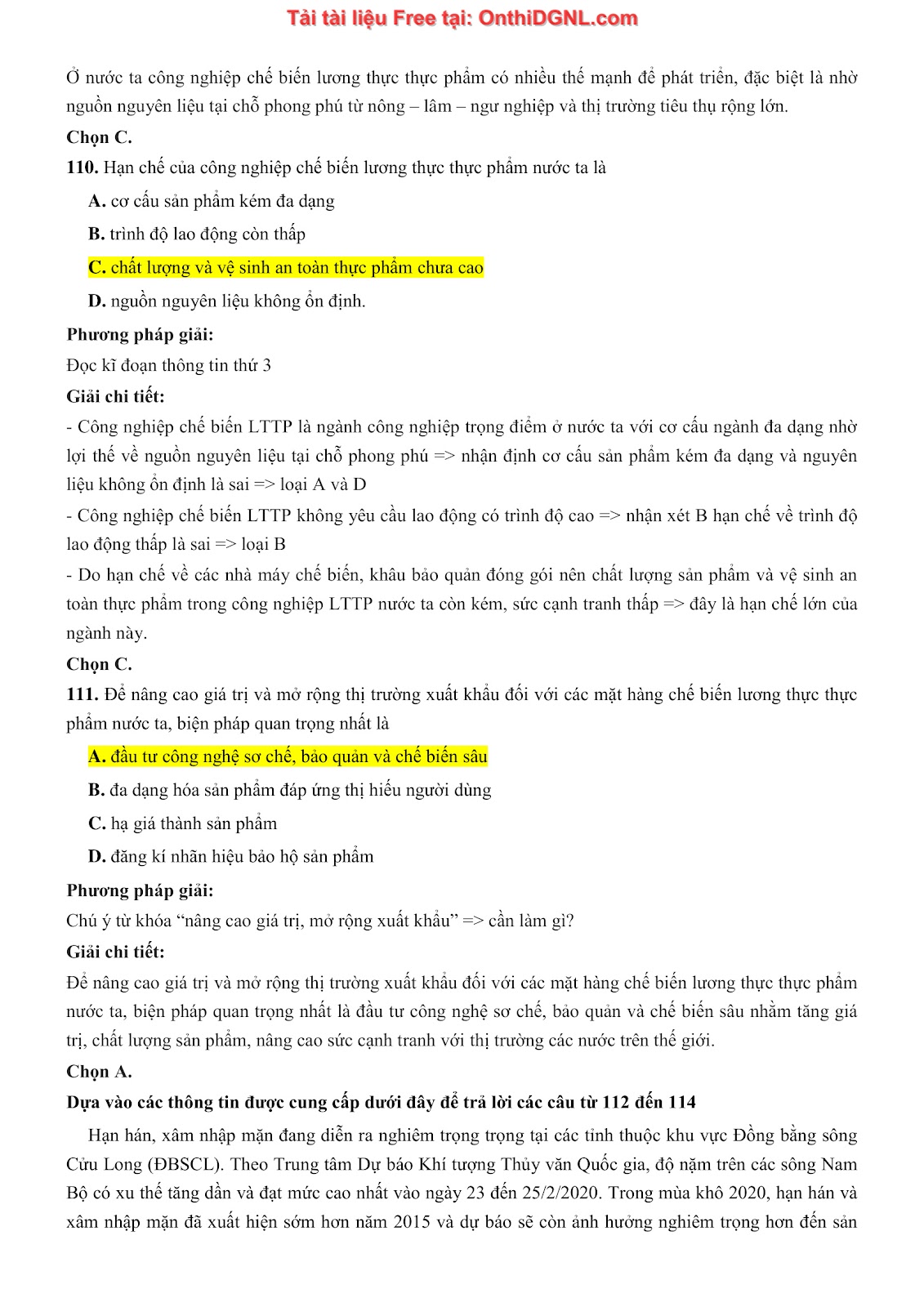 250 bài tập môn Địa Lý - Ôn thi ĐGNL ĐHQG TP HCM Phần 13