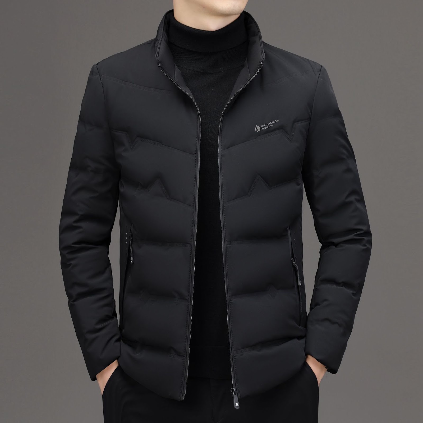 Men's down jacket with stand-up collar, white duck down