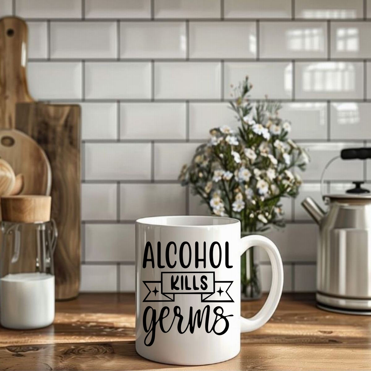 Keramik-Kaffeebecher mit Spruch, 301–400 ml
