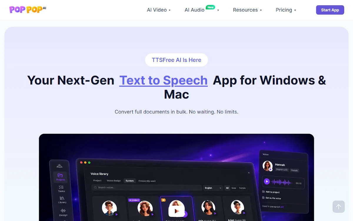 Captura de PopPop AI Text to Speech