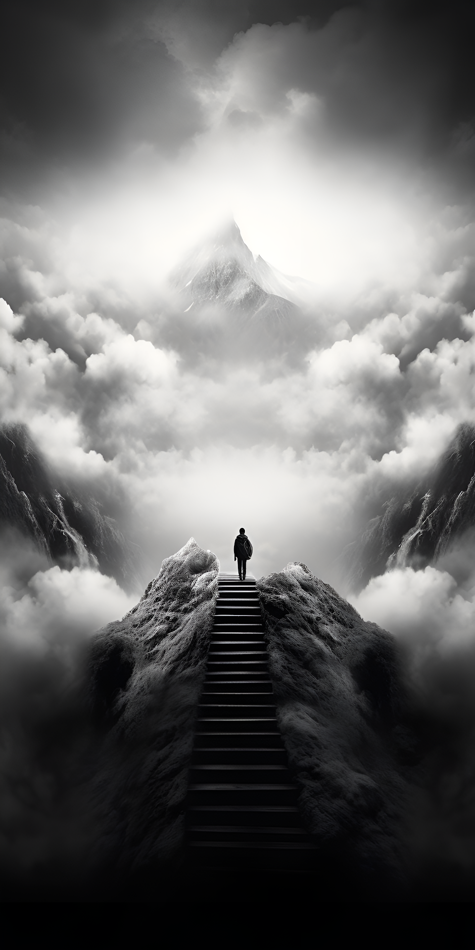 Ascent to Peak Stairs Epic Mountain Journey Art - Free 4K mobile Wallpaper