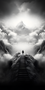 Ascent to Peak Stairs Epic Mountain Journey Art