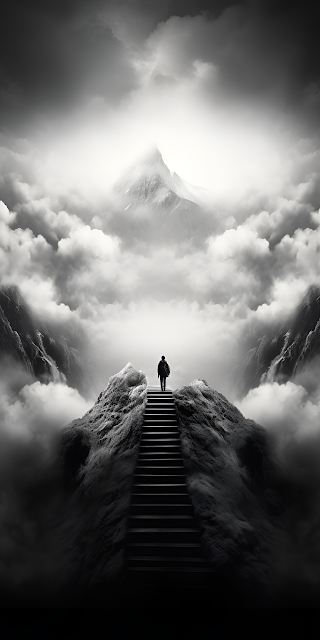 Ascent to Peak Stairs Epic Mountain Journey Art - Free mobile Wallpaper