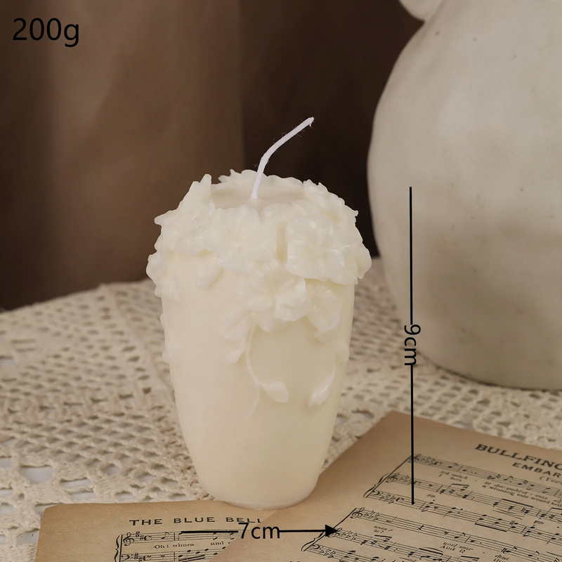 White geometric scented candle, Nordic, pillar shape