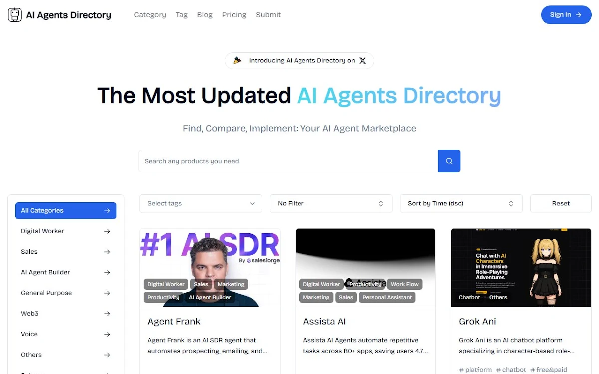 Captura de AI Agents Directory