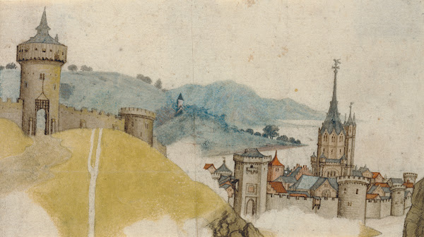 View of a Walled City in a River Landscape about 1485