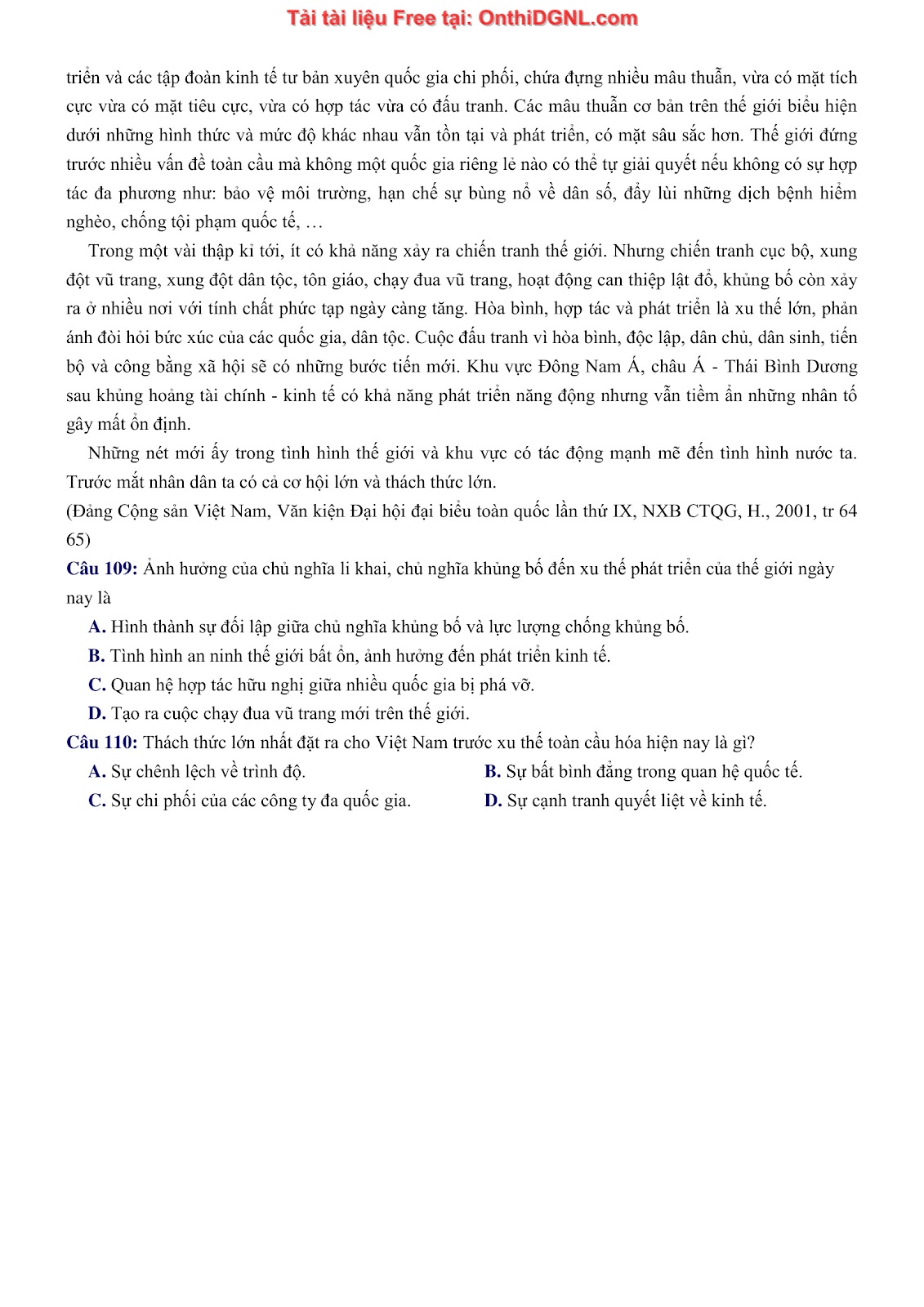 150 bài tập môn Sủ- Ôn thi ĐGNL ĐHQG HN Phần 5
