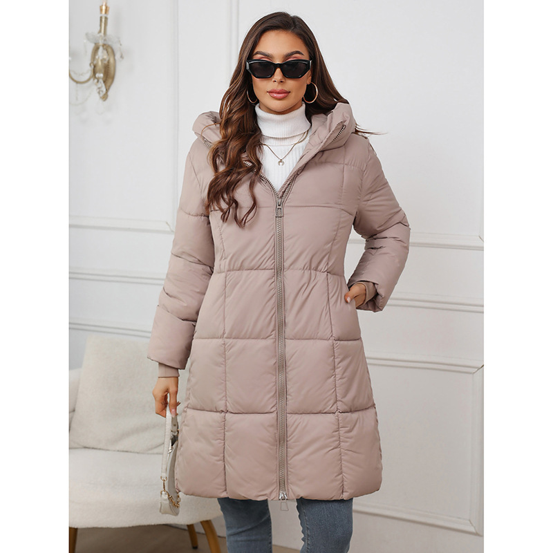 Long padded winter jacket for women, knee-length