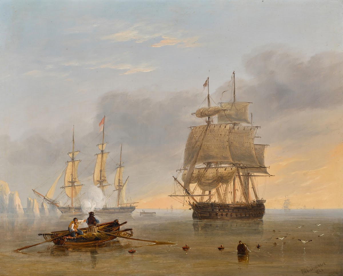 A British Man of War off the Needles Isle of Wight 1844