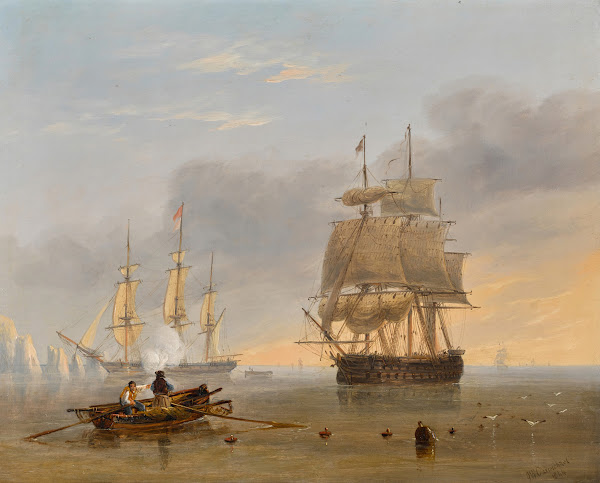 A British Man of War off the Needles Isle of Wight 1844