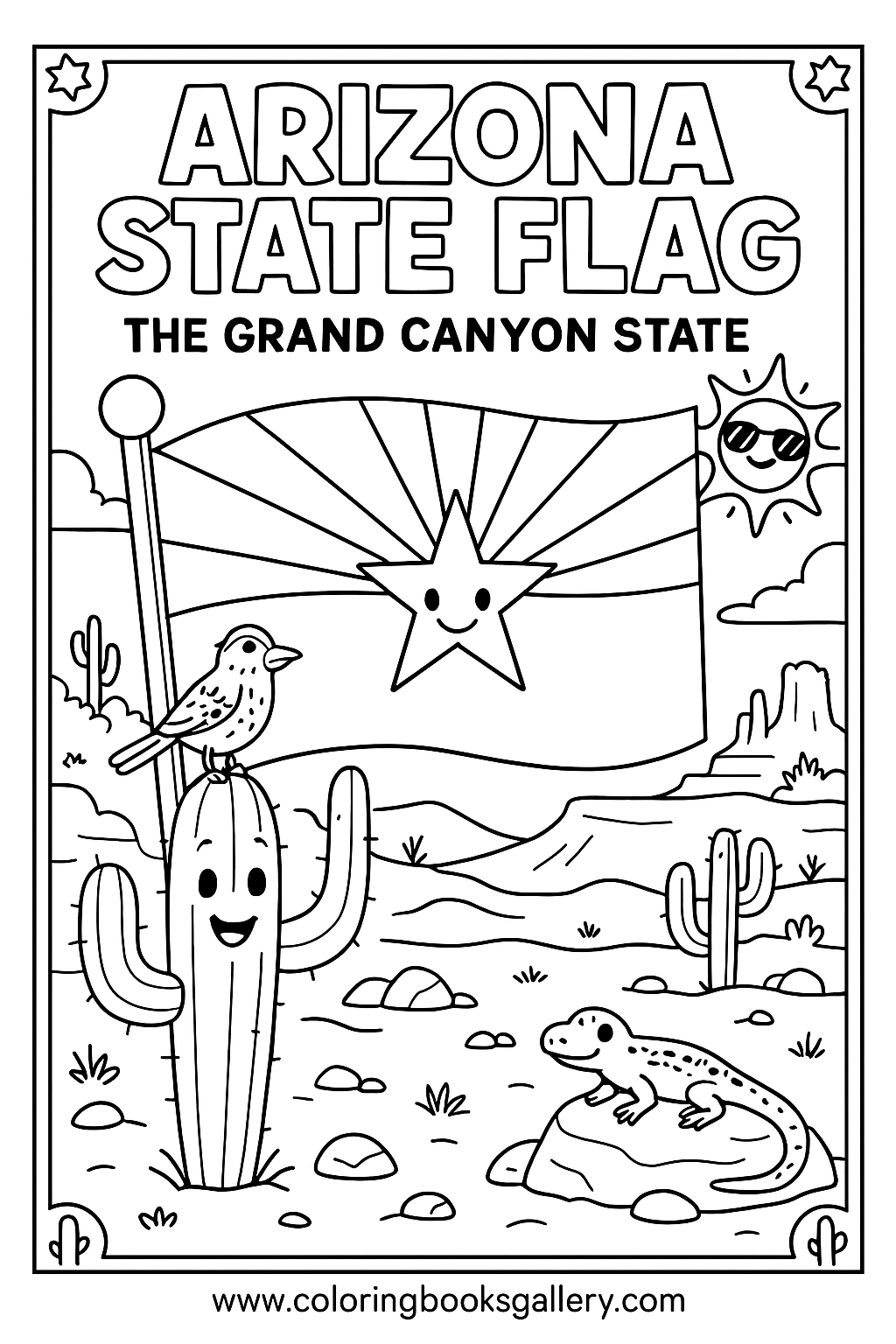 Arizona State Flag – Simple Educational Printable Coloring Page for Kids – printable coloring page