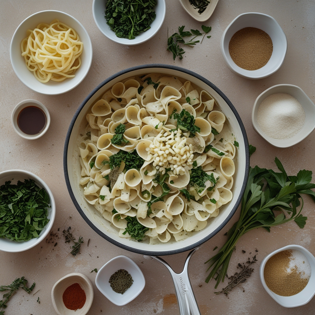 Ingredients for One Pot Creamy Garlic Pasta – Easy, Quick & Delicious Dinner