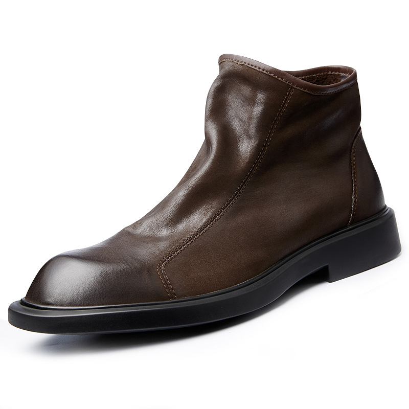 Men's Chelsea boots made of cowhide leather, flat heel