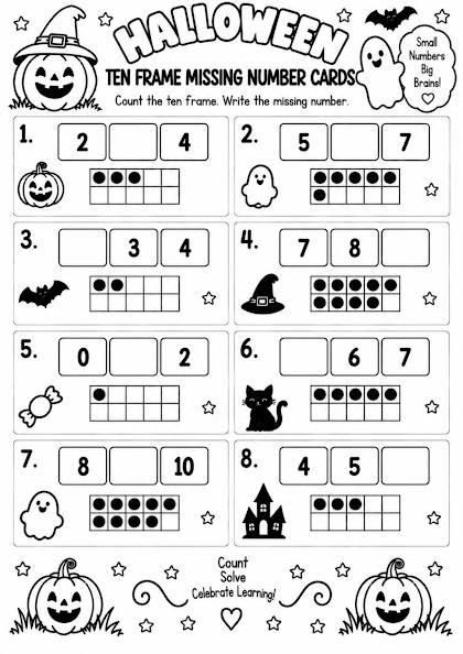 Halloween Ten Frame Missing Number Cards