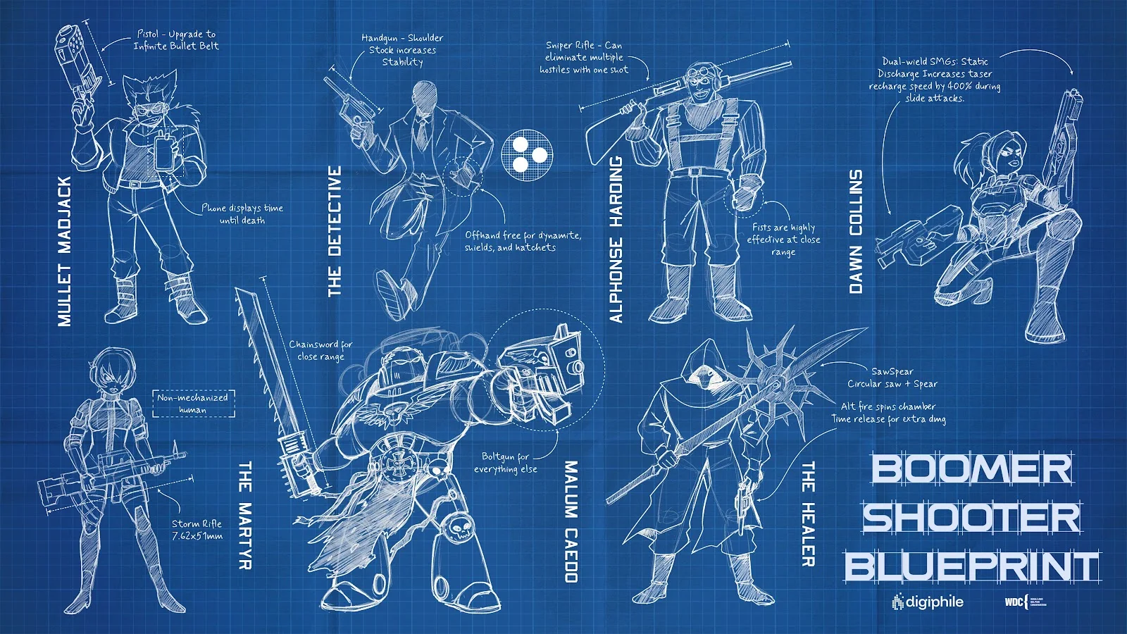 Boomer Shooter Character Blueprint - Blueprint Illustration 5K Wallpaper (5120x2880)