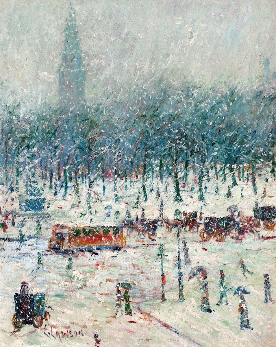 WinterNew York Snow Scene with Madison Square Garden in the Distance