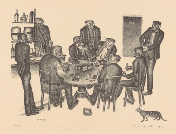 Kaartspelende mannen in een bar 1930