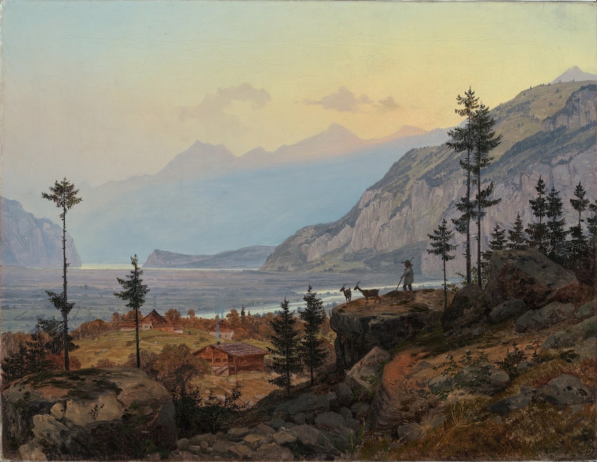 Schweizer Alpenlandschaft mit Fluss und See 1835