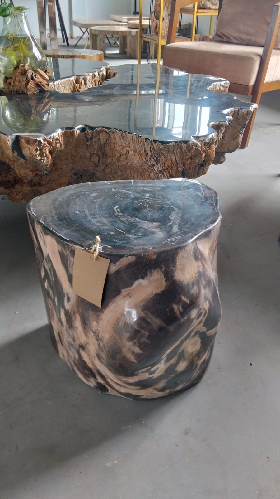 STOOL FULL POLISH — SKU BFP.1187.23 | Petrified Wood by PJ Antique Bali