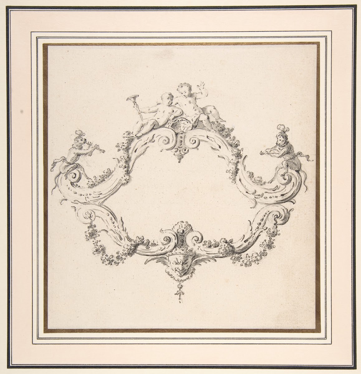 Design for a Rococo Cartouche with Putti and Monkeys