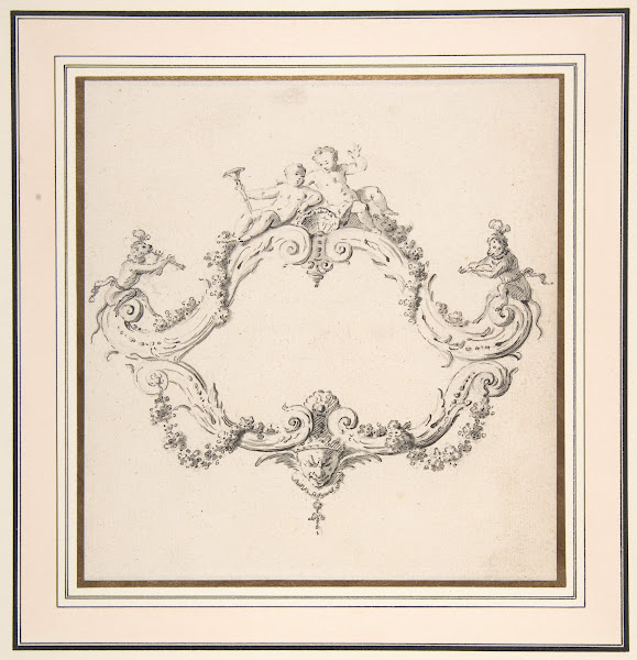 Design for a Rococo Cartouche with Putti and Monkeys